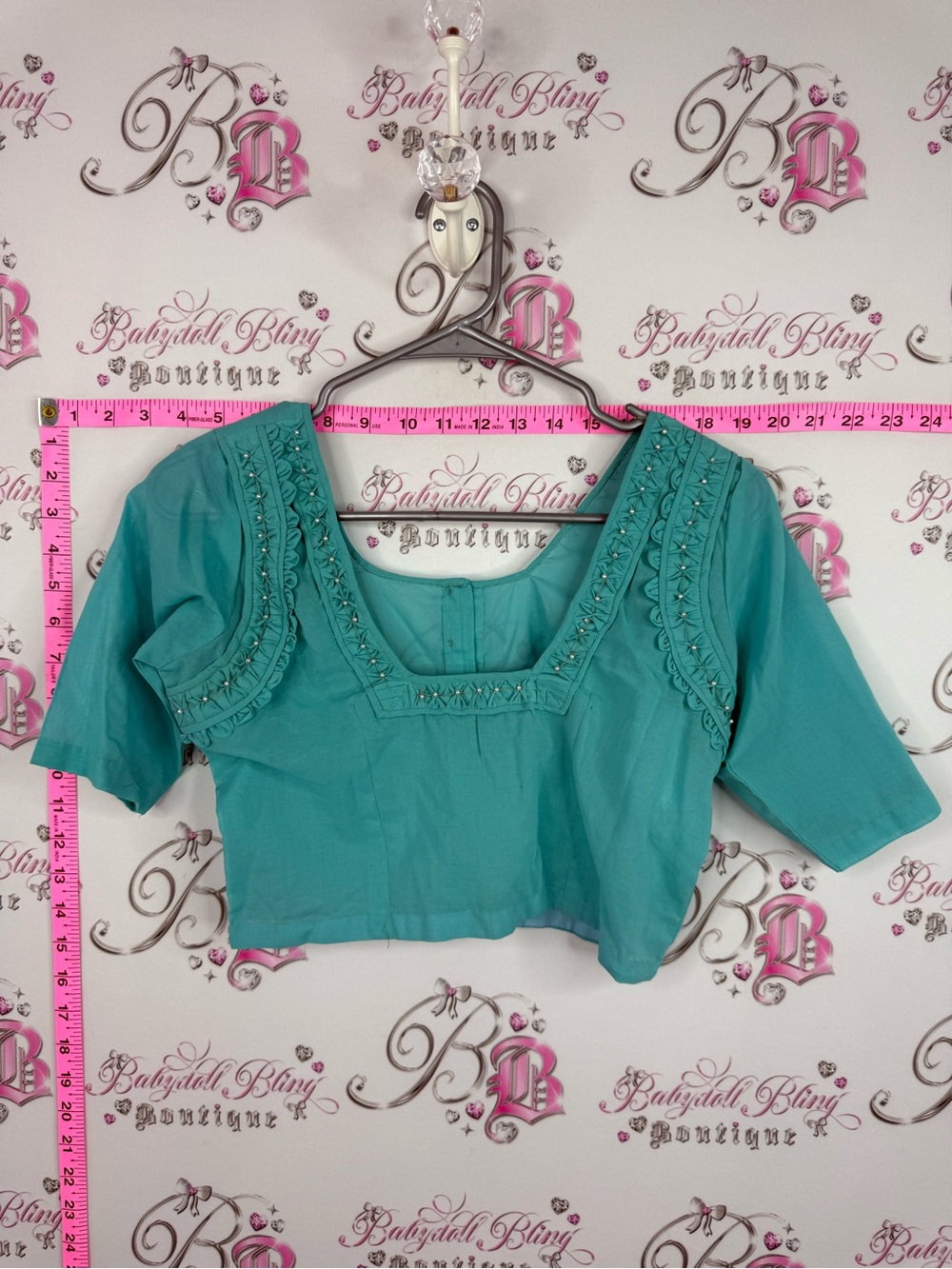 Pearl crop top Embellished Teal Women’s Crop Top